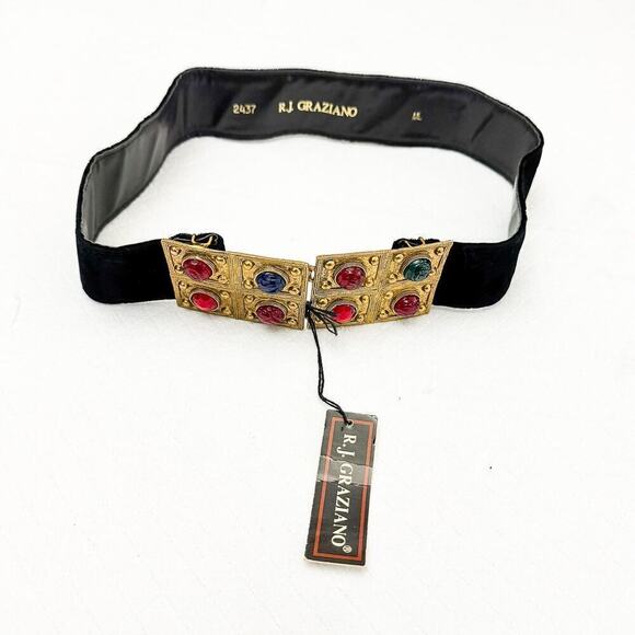 RJ Graziano Adjustable Back Suede Velvet Jeweled Belt Size M/L VINTAGE Deadstock - Picture 2 of 8